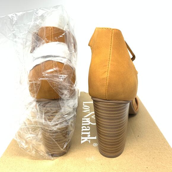 LovMark Sandal Women's Sz 8.5 Stellar Open Toe Heeled Faux Suede Ankle Strap Tan - Picture 6 of 9